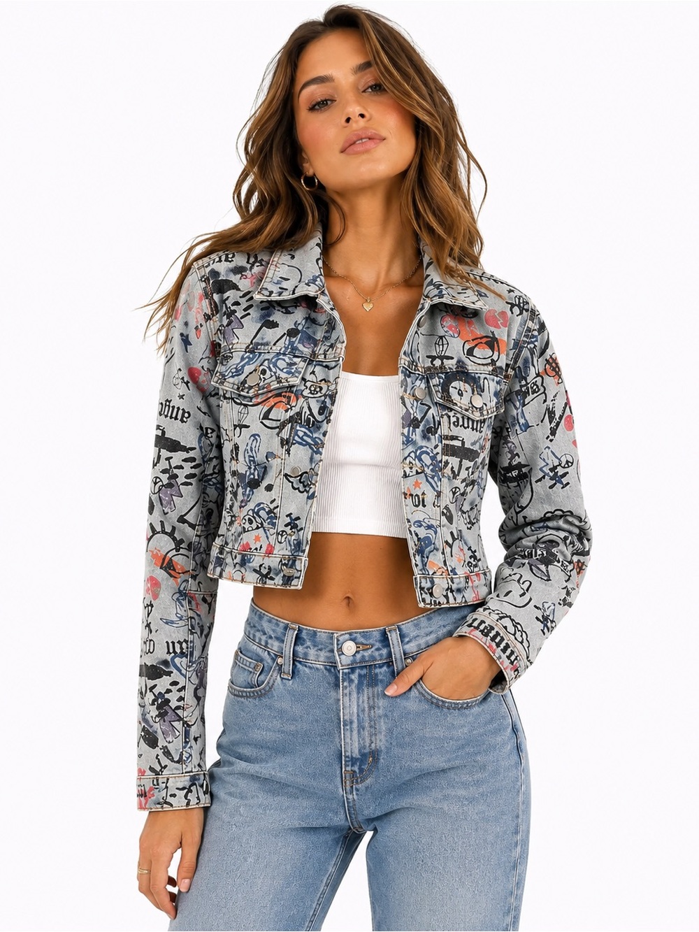 Y2K Rue 21 Light Wash Denim Jacket with Graffiti